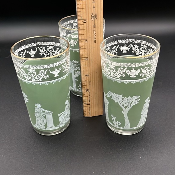 3 Vintage Wedgewood Jasperware Hellenic Jeanette Green Greek Glasses - Picture 3 of 8